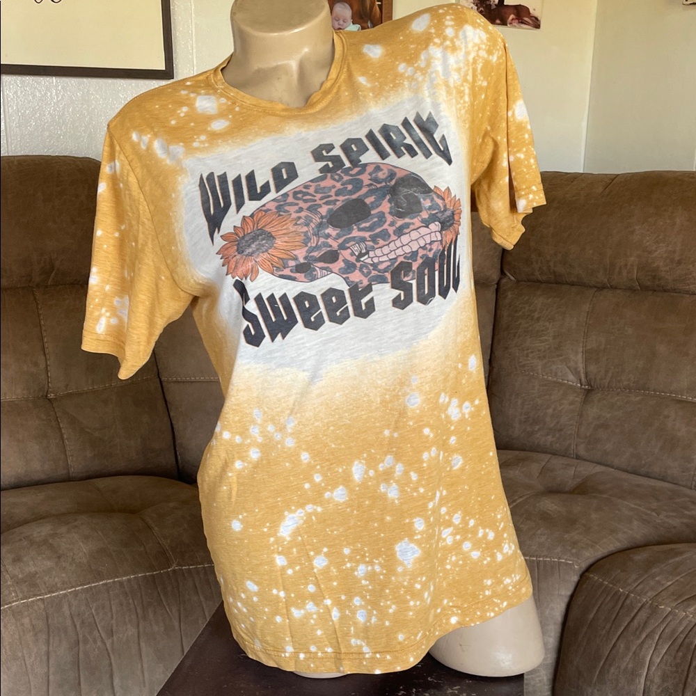 ✨ Boho Bleach Tee | Wild Spirit Sweet Soul – Size M